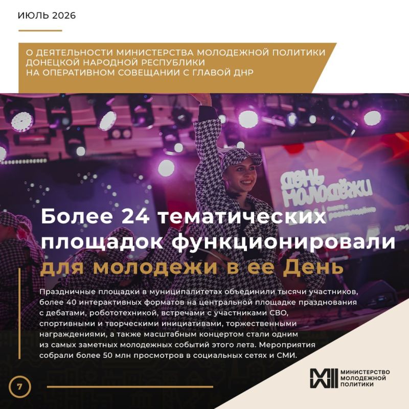 Министр молодежной политики Денис Шимановский подвел итоги июня-июля на оперативном совещании Главы ДНР Дениса Пушилина Министр молодежной политики Денис Шимановский подвел итоги июня-июля на оперативном совещании Главы ДНР Дениса Пушилина