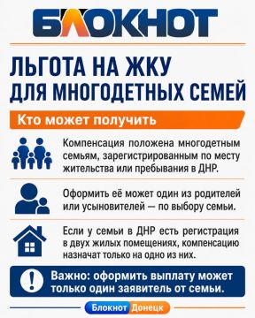Многодетным семьям ДНР утвердили компенсацию расходов на жильё и коммунальные услуги