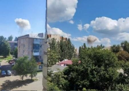 Дым поднимается после прилёта в Славянске