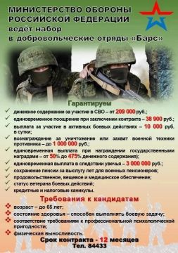 Министерство обороны Российской Федерации ведёт набор в добровольческие отряды «Барс»