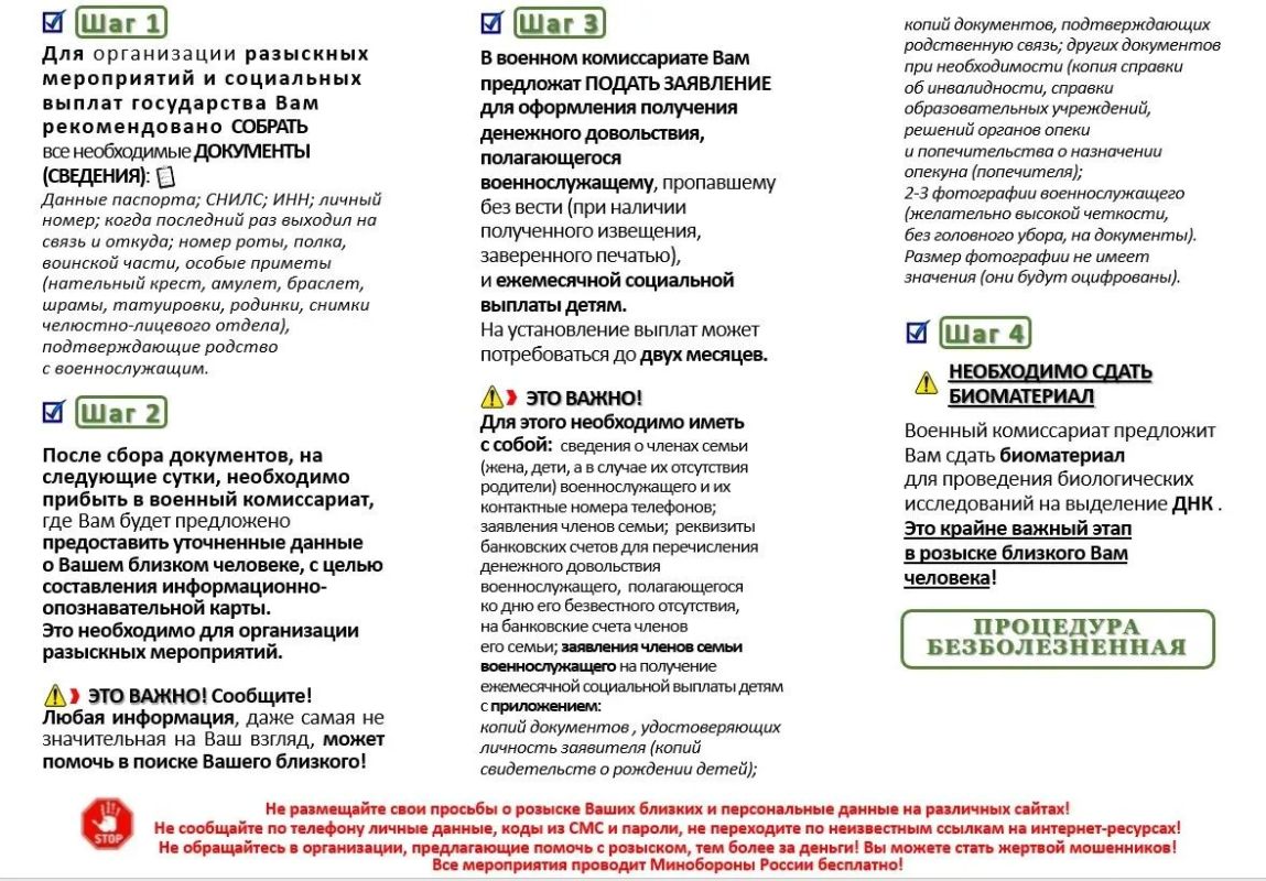 Памятка членам семей военнослужащих по поиску пропавших без вести Памятка членам семей военнослужащих по поиску пропавших без вести