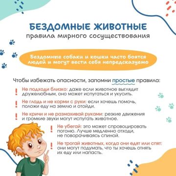 В рамках проведения летнего этапа акции "Безопасность Детства" управление жилищно-коммунального хозяйства администрации городского округа Дебальцево информирует о правилах поведения детей при встрече с безнадзорными животными
