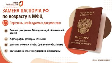 Какой перечень документов на замену паспорта РФ по возрасту?