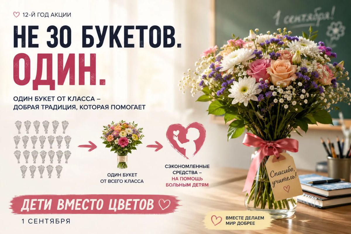 Один букет — больше добра. 1 сентября можно поздравить учителя красиво и одновременно помочь тем, кому это особенно нужно