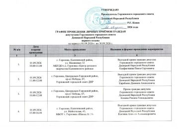Роман Конев: График проведения приемов депутатами Горловского городского совета Донецкой Народной Республики первого созыва на период с 01.09.2026 г. по 30.09.2026 г. (часть 1)