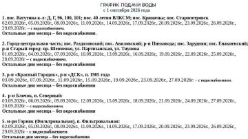 Игорь Мартынов: График подачи водоснабжения на сентябрь 2026