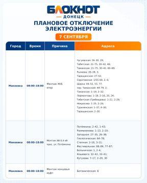 График плановых отключений электроэнергии в Макеевке сегодня, 7 сентября