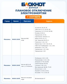 График плановых отключений электроэнергии в Макеевке сегодня, 7 сентября
