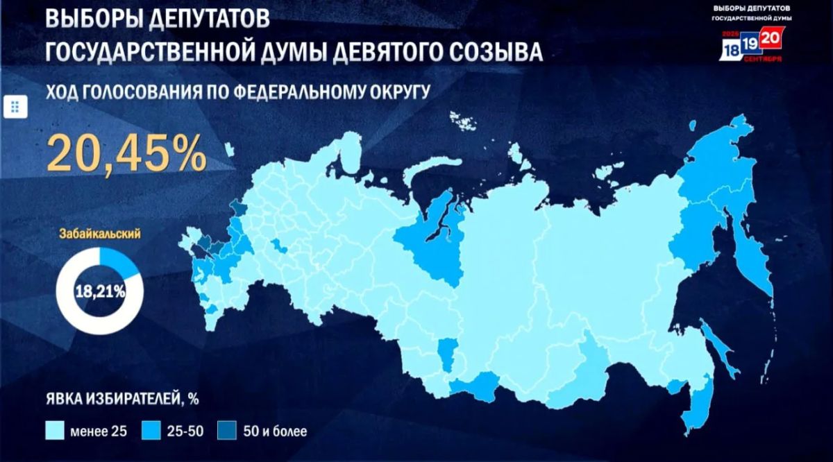 Явка на выборах в Госдуму в целом по стране превысила 20% на 15:50 по МСК, сообщили в ЦИК РФ