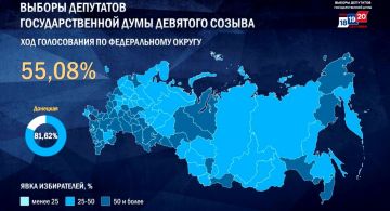 Явка на выборах в Госдуму на 18:10 мск составляет 55,08% — сообщает ЦИК РФ