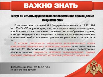 Могут ли изъять оружие за несвоевременное прохождение медкомиссии?