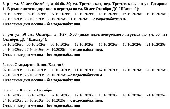 Игорь Мартынов: График подачи водоснабжения на октябрь 2026 года Игорь Мартынов: График подачи водоснабжения на октябрь 2026 года
