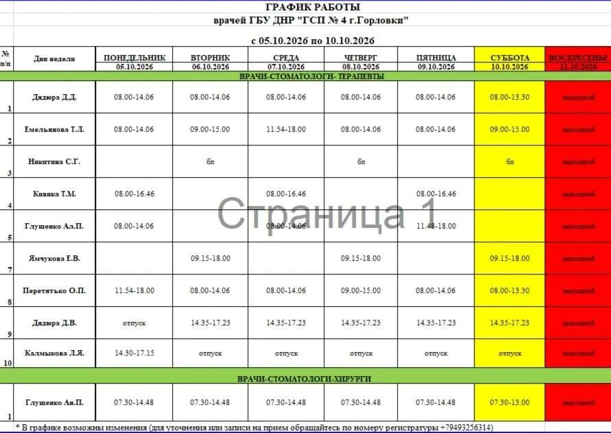 Иван Приходько: График работы специалистов ГБУ ДНР «ГДСП г.Горловки», ГБУ ДНР «Городской наркологический диспансер г. Горловки», ГБУ ДНР «ГПБ г. Горловки», ГБУ ДНР «ГПТД г.Горловки», филиал ГБУ ДНР «Республиканский... Иван Приходько: График работы специалистов ГБУ ДНР «ГДСП г.Горловки», ГБУ ДНР «Городской наркологический диспансер г. Горловки», ГБУ ДНР «ГПБ г. Горловки», ГБУ ДНР «ГПТД г.Горловки», филиал ГБУ ДНР «Республиканский...