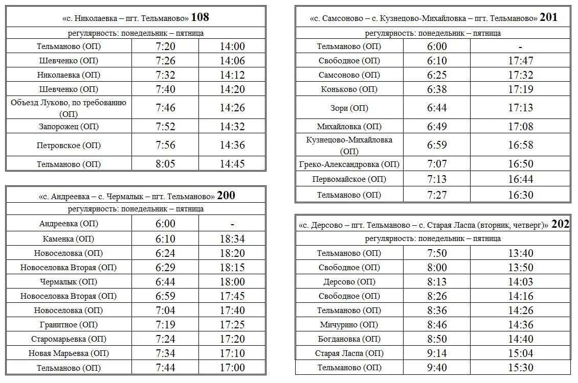 Актуальное расписание маршрутов, выполняемых ГУП ДНР «РАЙКОММУНХОЗ» на территории Тельмановского МО