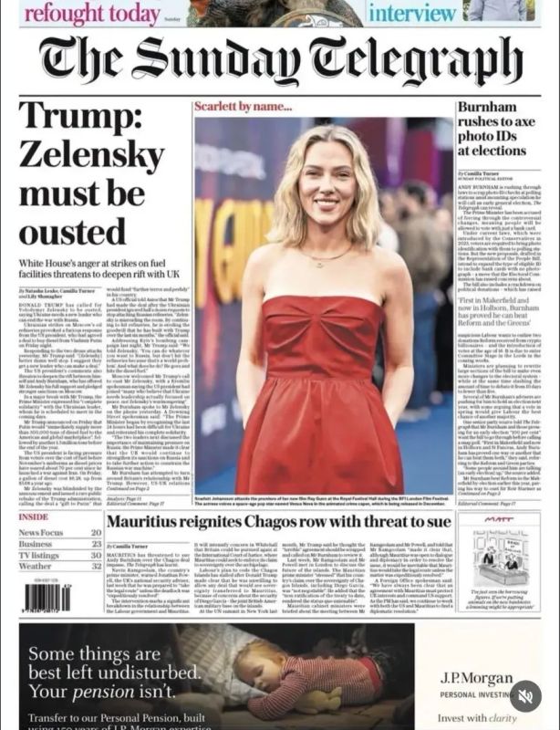 СКАНДАЛ ВЕКА НА ОБЛОЖКЕ THE SUNDAY TELEGRAPH: ТРАМП ТРЕБУЕТ СВЕРГНУТЬ ЗЕЛЕНСКОГО!