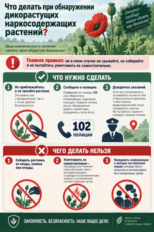 Увидел дикорастущие наркосодержащие растения (коноплю, мак)?
