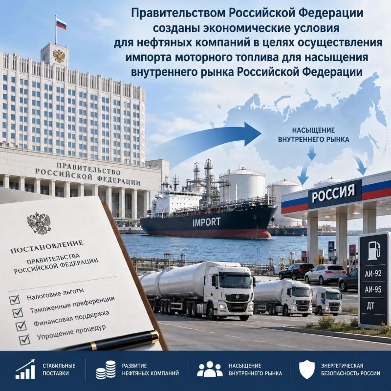 Правительством Российской Федерации созданы экономические условия для нефтяных компаний в целях осуществления импорта моторного топлива для насыщения внутреннего рынка Российской Федерации