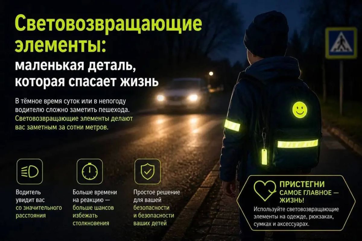 В темное время суток и при плохой видимости пешеходам важно быть заметными для водителей