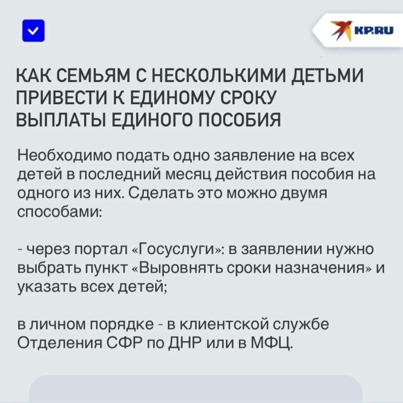 В ДНР рассказали, как объединить сроки назначения единого пособия на детей
