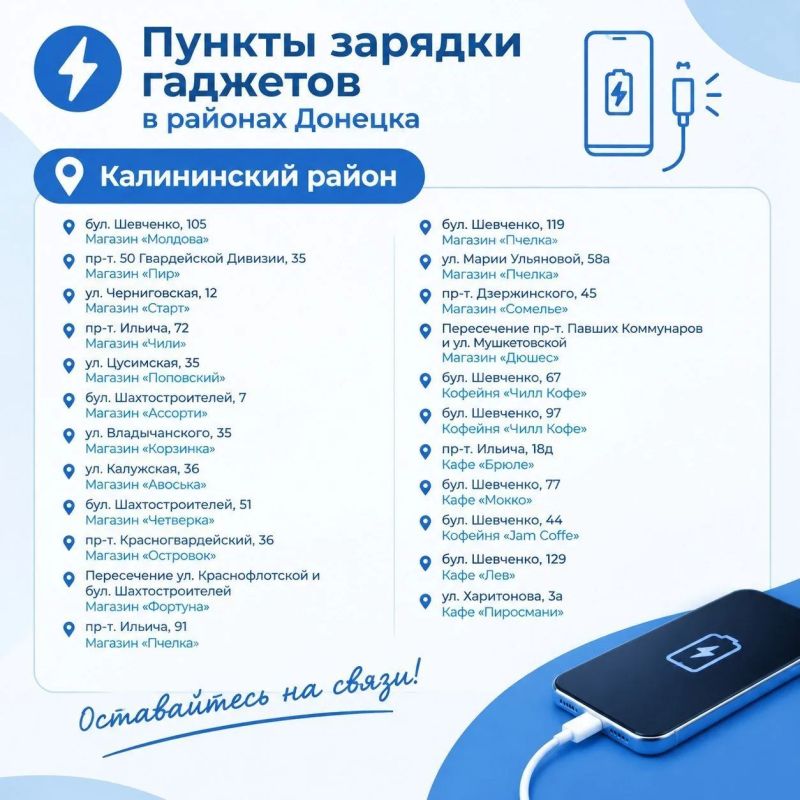 Режим работы пунктов соответствует графику работы указанных торговых объектов